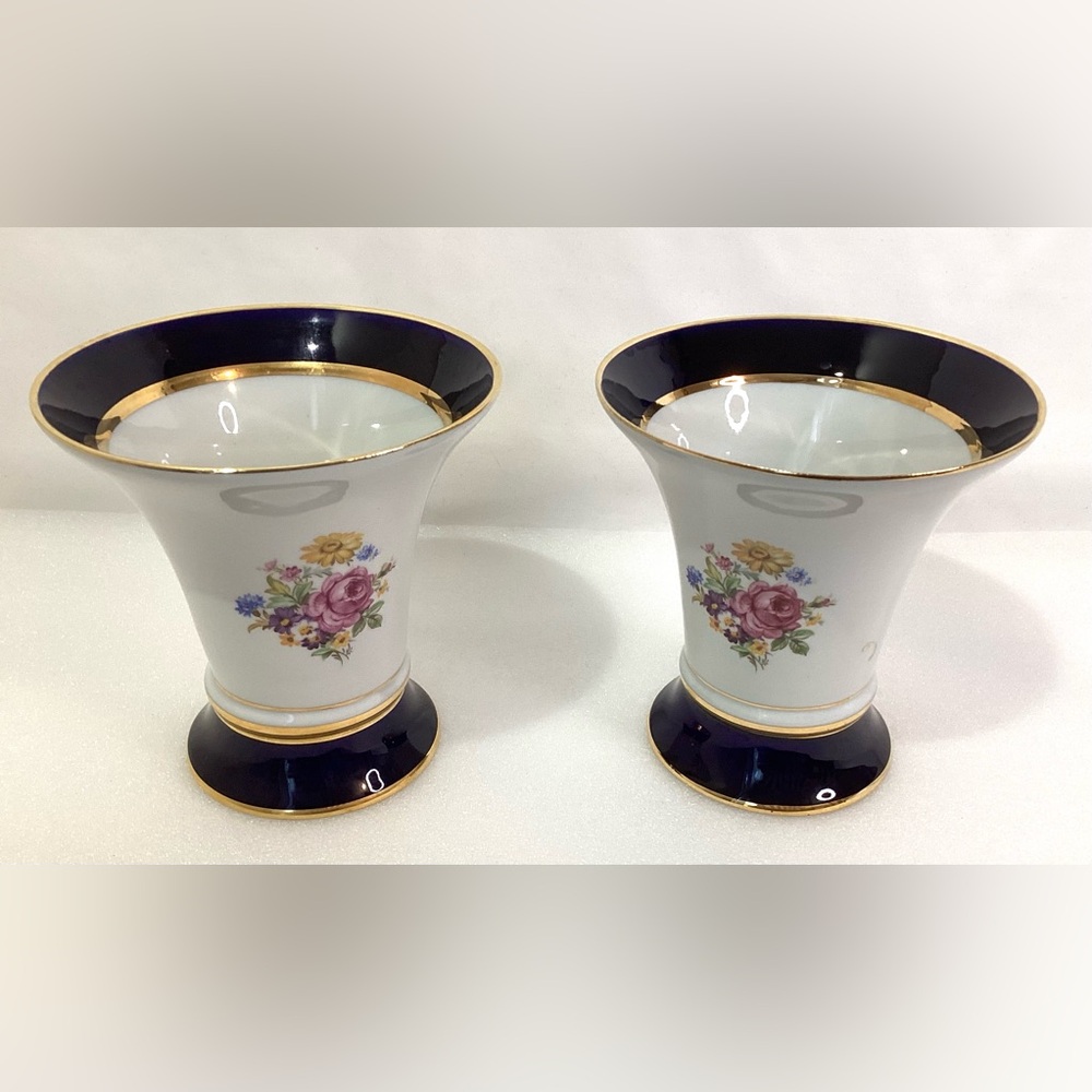 Porcelain Vase Set of two Hand Painted Vases Made in Czechoslovakia